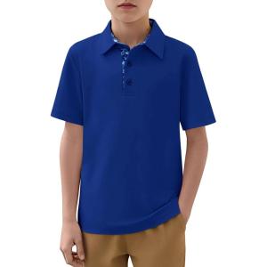 Haloumoning Boys Short Sleeve Polo Shirts Kids Athletic Performance Golf Polo School Uniform Collared Shirt 5-14Y(Blue)