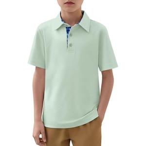 Haloumoning Boys Short Sleeve Polo Shirts Kids Athletic Performance Golf Polo School Uniform Collared Shirt 5-14Y(Light Green)