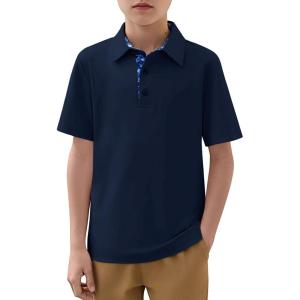 Haloumoning Boys Short Sleeve Polo Shirts Kids Athletic Performance Golf Polo School Uniform Collared Shirt 5-14Y(Navy Blue)