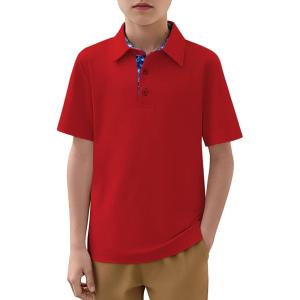 Haloumoning Boys Short Sleeve Polo Shirts Kids Athletic Performance Golf Polo School Uniform Collared Shirt 5-14Y(Red)