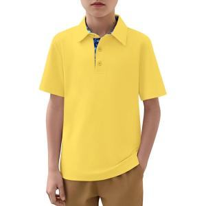 Haloumoning Boys Short Sleeve Polo Shirts Kids Athletic Performance Golf Polo School Uniform Collared Shirt 5-14Y(Yellow)