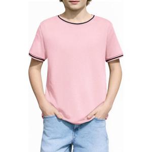 Haloumoning Boys Short Sleeve T-Shirts Kids Casual Summer Crewneck Shirts Fashion Tops Tees 5-14 Years(Light Pink)