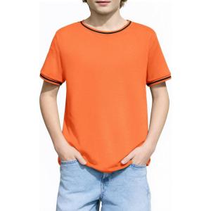 Haloumoning Boys Short Sleeve T-Shirts Kids Casual Summer Crewneck Shirts Fashion Tops Tees 5-14 Years(Orange)