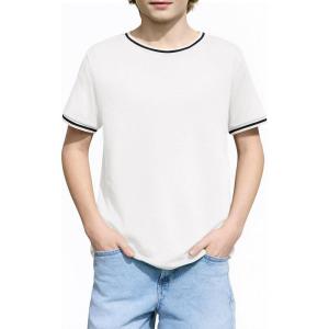 Haloumoning Boys Short Sleeve T-Shirts Kids Casual Summer Crewneck Shirts Fashion Tops Tees 5-14 Years(White)