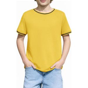 Haloumoning Boys Short Sleeve T-Shirts Kids Casual Summer Crewneck Shirts Fashion Tops Tees 5-14 Years(Yellow)