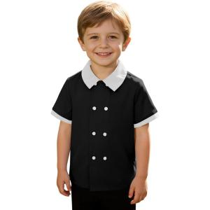 Haloumoning Toddler Baby Boys Short Sleeve Button Down Shirts Kids Color Block Double Breasted Dress Shirt 9M-8Y(Black)