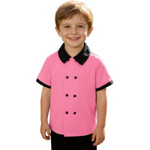 Haloumoning Toddler Baby Boys Short Sleeve Button Down Shirts Kids Color Block Double Breasted Dress Shirt 9M-8Y(Pink)