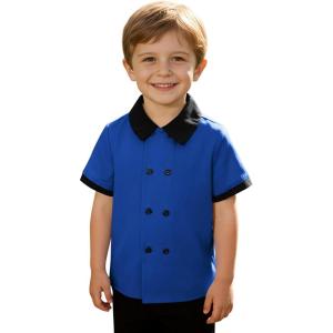 Haloumoning Toddler Baby Boys Short Sleeve Button Down Shirts Kids Color Block Double Breasted Dress Shirt 9M-8Y(Royal Blue)