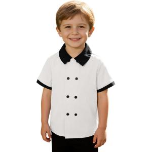 Haloumoning Toddler Baby Boys Short Sleeve Button Down Shirts Kids Color Block Double Breasted Dress Shirt 9M-8Y(White)