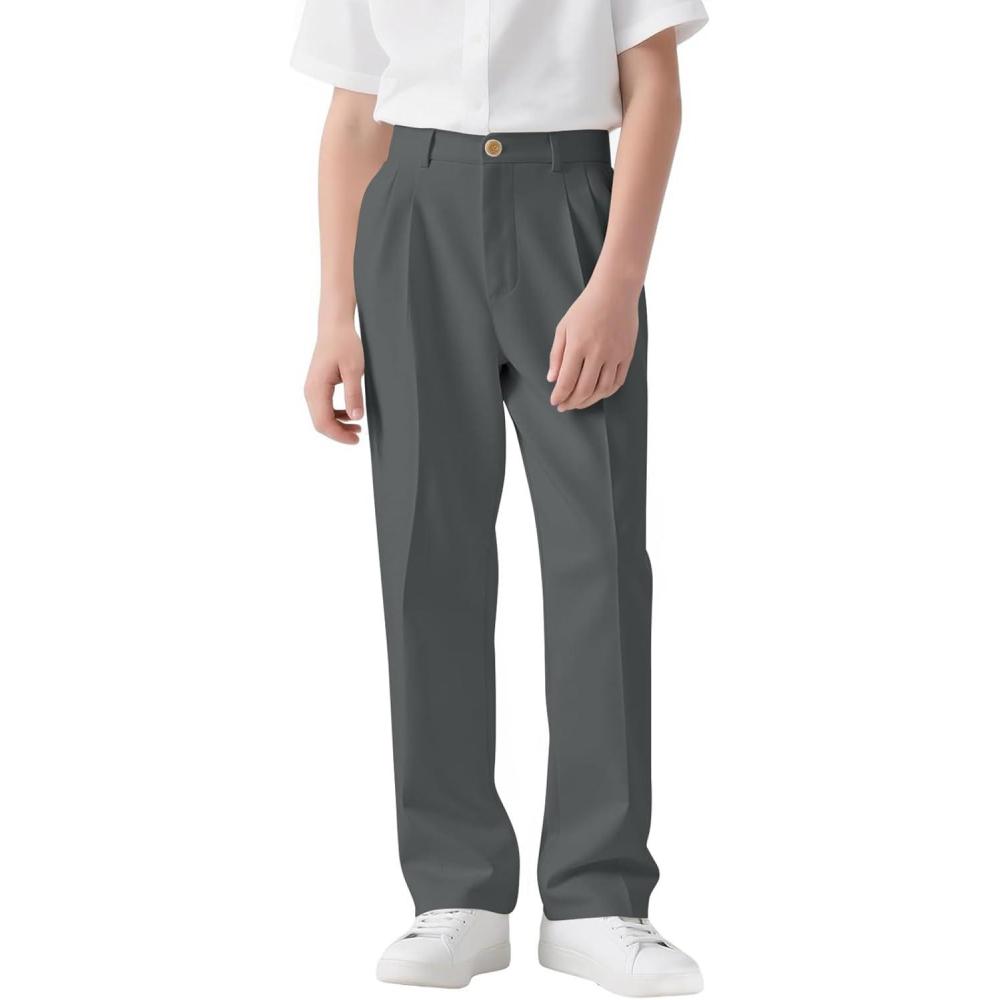 image:imageHaloumoning Boys Dress Pants Kids High Waisted Wide Leg Uniform Pants Casual Trousers with Pockets 514 YearsGray
