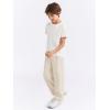 Haloumoning Boys Dress Pants Kids High Waisted Wide Leg Uniform Pants Casual Trousers with Pockets 5-14 Years(Beige)