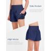 Haloumoning Girls Athletic Shorts Kids Qucik Dry High Waisted 2 in 1 Running Biker Shorts with Pockets 5-14 Years(Navy Blue)