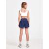 Haloumoning Girls Athletic Shorts Kids Qucik Dry High Waisted 2 in 1 Running Biker Shorts with Pockets 5-14 Years(Navy Blue)