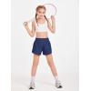 Haloumoning Girls Athletic Shorts Kids Qucik Dry High Waisted 2 in 1 Running Biker Shorts with Pockets 5-14 Years(Navy Blue)