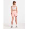 Haloumoning Girls Athletic Shorts Kids Qucik Dry High Waisted 2 in 1 Running Biker Shorts with Pockets 5-14 Years(Pink)