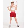 Haloumoning Girls Athletic Shorts Kids Qucik Dry High Waisted 2 in 1 Running Biker Shorts with Pockets 5-14 Years(Red)