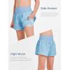 Haloumoning Girls Athletic Shorts Kids Qucik Dry High Waisted 2 in 1 Running Biker Shorts with Pockets 5-14 Years(Sky Blue)