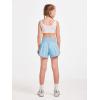 Haloumoning Girls Athletic Shorts Kids Qucik Dry High Waisted 2 in 1 Running Biker Shorts with Pockets 5-14 Years(Sky Blue)