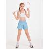 Haloumoning Girls Athletic Shorts Kids Qucik Dry High Waisted 2 in 1 Running Biker Shorts with Pockets 5-14 Years(Sky Blue)