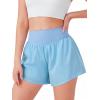 Haloumoning Girls Athletic Shorts Kids Qucik Dry High Waisted 2 in 1 Running Biker Shorts with Pockets 5-14 Years(Sky Blue)