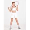 Haloumoning Girls Athletic Shorts Kids Qucik Dry High Waisted 2 in 1 Running Biker Shorts with Pockets 5-14 Years(White)