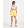 Haloumoning Girls Athletic Shorts Kids Qucik Dry High Waisted 2 in 1 Running Biker Shorts with Pockets 5-14 Years(Yellow)