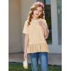 Haloumoning Girls Short Sleeve Shirts Kids Cute Pleated Hem T-Shirts Summer Fashion Tops Tees 5-14 Years(Beige)
