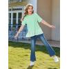 Haloumoning Girls Short Sleeve Shirts Kids Cute Pleated Hem T-Shirts Summer Fashion Tops Tees 5-14 Years(Green)