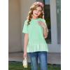 Haloumoning Girls Short Sleeve Shirts Kids Cute Pleated Hem T-Shirts Summer Fashion Tops Tees 5-14 Years(Green)