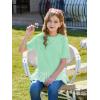 Haloumoning Girls Short Sleeve Shirts Kids Cute Pleated Hem T-Shirts Summer Fashion Tops Tees 5-14 Years(Green)