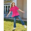 Haloumoning Girls Short Sleeve Shirts Kids Cute Pleated Hem T-Shirts Summer Fashion Tops Tees 5-14 Years(Hot Pink)