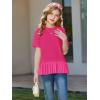 Haloumoning Girls Short Sleeve Shirts Kids Cute Pleated Hem T-Shirts Summer Fashion Tops Tees 5-14 Years(Hot Pink)