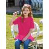 Haloumoning Girls Short Sleeve Shirts Kids Cute Pleated Hem T-Shirts Summer Fashion Tops Tees 5-14 Years(Hot Pink)