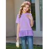 Haloumoning Girls Short Sleeve Shirts Kids Cute Pleated Hem T-Shirts Summer Fashion Tops Tees 5-14 Years(Light Purple)