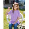 Haloumoning Girls Short Sleeve Shirts Kids Cute Pleated Hem T-Shirts Summer Fashion Tops Tees 5-14 Years(Light Purple)
