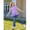 Haloumoning Girls Short Sleeve Shirts Kids Cute Pleated Hem T-Shirts Summer Fashion Tops Tees 5-14 Years(Light Purple)