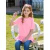Haloumoning Girls Short Sleeve Shirts Kids Cute Pleated Hem T-Shirts Summer Fashion Tops Tees 5-14 Years(Pink)