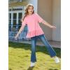 Haloumoning Girls Short Sleeve Shirts Kids Cute Pleated Hem T-Shirts Summer Fashion Tops Tees 5-14 Years(Pink)
