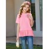 Haloumoning Girls Short Sleeve Shirts Kids Cute Pleated Hem T-Shirts Summer Fashion Tops Tees 5-14 Years(Pink)