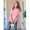 Haloumoning Girls Short Sleeve Shirts Kids Cute Pleated Hem T-Shirts Summer Fashion Tops Tees 5-14 Years(Pink)
