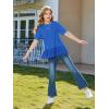 Haloumoning Girls Short Sleeve Shirts Kids Cute Pleated Hem T-Shirts Summer Fashion Tops Tees 5-14 Years(Royal Blue)