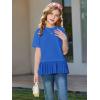 Haloumoning Girls Short Sleeve Shirts Kids Cute Pleated Hem T-Shirts Summer Fashion Tops Tees 5-14 Years(Royal Blue)