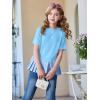 Haloumoning Girls Short Sleeve Shirts Kids Cute Pleated Hem T-Shirts Summer Fashion Tops Tees 5-14 Years(Sky Blue)