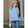 Haloumoning Girls Short Sleeve Shirts Kids Cute Pleated Hem T-Shirts Summer Fashion Tops Tees 5-14 Years(Sky Blue)