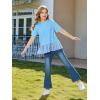 Haloumoning Girls Short Sleeve Shirts Kids Cute Pleated Hem T-Shirts Summer Fashion Tops Tees 5-14 Years(Sky Blue)