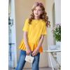 Haloumoning Girls Short Sleeve Shirts Kids Cute Pleated Hem T-Shirts Summer Fashion Tops Tees 5-14 Years(Yellow)