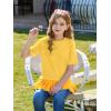 Haloumoning Girls Short Sleeve Shirts Kids Cute Pleated Hem T-Shirts Summer Fashion Tops Tees 5-14 Years(Yellow)