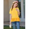 Haloumoning Girls Short Sleeve Shirts Kids Cute Pleated Hem T-Shirts Summer Fashion Tops Tees 5-14 Years(Yellow)