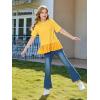 Haloumoning Girls Short Sleeve Shirts Kids Cute Pleated Hem T-Shirts Summer Fashion Tops Tees 5-14 Years(Yellow)