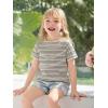 Haloumoning Toddler Baby Girls Striped Short Sleeve T-Shirts Kids Ribbed Knit Ruffle Trim Tops Tees Blouse 9M-8Y(Apricot)